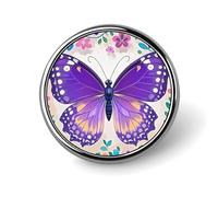 Cute Purple Butterfly Round Badge Personalized Metal Lapel Pin Badges Fit Clothing Bags Hat Humorous Printed Brooch Badge Party Decorations Accessories for Men Women