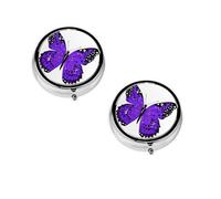 (Cute Purple Butterfly) Round Pill Box with 3 Compartment Small Pill Organizer Portable Pill Case Vitamin Containers, Travel Essentials 4.6x4.6x1.8 cm