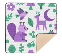 Cute Purple Green Deer Squirrel Soft Padded Baby Play Mat for Indoor Outdoor Water Resistant Padded Baby Mat for Babies Infants Toddlers, 50'' x 50''