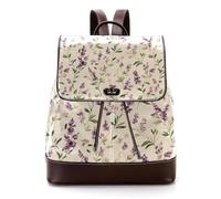 Cute Purple lavender and Sage Green Leaves on a Cream Background Women Laptop Backpack, PU Leather Daypack Fashion Rucksack Travel Shoulder Bag