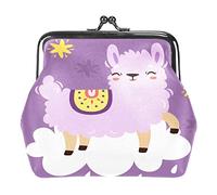 Cute Purple Llama Alpaca on The Cloud Women’s PU Leather Coin Wallets Girls Mini Buckle Coin Purse Pouch