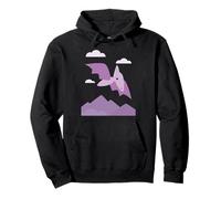 Cute Purple Pterodactyl Flying Dinosaur Mountain Sky Scenery Pullover Hoodie