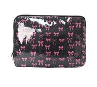 Cute Quilted Laptop Protective Case with Polyester Lining Cute Kawaii Pink Bow Laptop Sleeves with Small Bows Fits Most Standard Laptops for Women Girls (L)