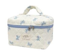 Cute Quilted Makeup Bag,Large Capacity Travel Cosmetic Bag for Women and Girls,Aesthetic Storage,Suitable for Daily and Travel Use, Pink Bow, Bow Quilted
