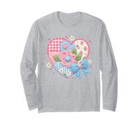 Cute Quilted Patchwork Heart Floral Bow Design Long Sleeve T-Shirt