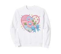 Cute Quilted Patchwork Heart Floral Bow Design Sweatshirt