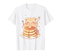 Cute Quokka Eating Fluffy Pancakes Kawaii Happy Animal Art Value Graphic T-Shirt, Men, White, L