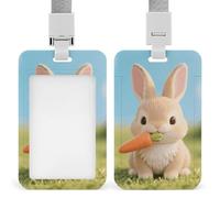 Cute Rabbit 1 Retractable ID Badge Holder with Lanyard - Vertical Badge Reel,Keychain Clip,Name Tag Id Card Holder Protector for Nurse Officer Teacher Security Staff Women Men