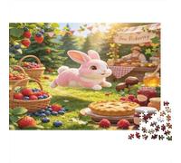Cute Rabbit 1000 Piece Jigsaw Puzzle for Adults Forest Picnic Scene Paper Puzzle Game Mindfulness Home Decor Family Relaxation Gift 52x38cm/1000pcs
