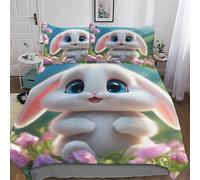 Cute Rabbit 2-PC Duvet Cover Set, Kids & Adults Bedroom Quilt Cover, Soft Microfiber 3D Bedspread, Single (135x200cm)