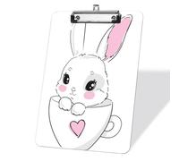 Cute Rabbit Acrylic Clipboard with Silver Low Profile Clip Clip Boards A4 Letter Size Home Decor Classroom Supplies Gift Board for Best Friend Girlfriend Easter Presents Women Girl Pink Bunny