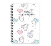Cute Rabbit and Heart Journal 2026 A5 To Do List Notebook Planner 2026 Mens Diary Daily Planner Diary for University Student Week To View Monthly Year with Dotted Line Note Page Slim