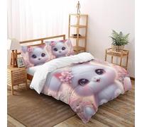Cute Rabbit Bed Set Art Duvet Cover Set 3 Pieces Hypoallergenic Microfiber for Kids Boys Girls Teens with Zipper Closure Super King(260x220cm)