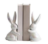 Cute Rabbit Bookends - Ceramic Bunny Book Stopper | Creative Animal Book Ends Vintage Shelf Decoration | Ceramic Bunny Ornaments for Bookcases, Wine Cabinets or Entrance Space (A)