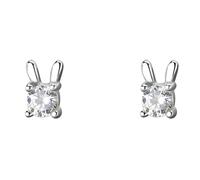 Cute Rabbit Bunny Mini Stud Earrings for Women Teen Girls 925 Sterling Silver Cubic Zirconia Solitaire Crystal Animal Cartilage Tragus Tiny Studs Earring Dainty Jewelry Gifts Birthday (Silvery)