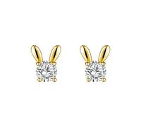 Cute Rabbit Bunny Mini Stud Earrings for Women Teen Girls 925 Sterling Silver Cubic Zirconia Solitaire Crystal Animal Cartilage Tragus Tiny Studs Earring Dainty Jewelry Gifts Birthday (Gold)