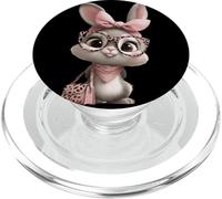 Cute Rabbit Bunny with Glasses and Pink Bow Vintage Design PopSockets PopGrip for MagSafe