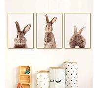Cute Rabbit Canvas Wall Art Cute Animal Art Nursery Bunny Picture Bunny Rabbit Wall Art Bunny Funny Animal Picture Baby Animal Painting Bunny Tail Picture Watercolor Nursery Print 12x16inchx3 No Frame