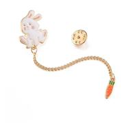 Cute Rabbit Carrot Metal Chain Brooch Cartoon Bunny Animal Enamel Pin Shirt BackPack Lapel Pins Button Badge Kawaii Jewelry Gift, M, Metal, other gemstones