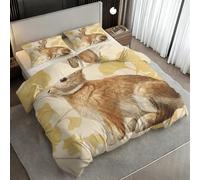 Cute Rabbit Duvet Cover Sets, Autumn Leaf Bunny Emperor Size Bedding Sets, Soft Reversible Microfiber Quilt Cover & 2 Pillowcases, Zipper Closure, Bedroom Decor BhT42