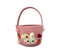 Cute Rabbit Easter Basket with Handle,Soft & Durable Woven Bunny Themed Easter Basket,Lightweight Seasonal Activity Accessory,for Egg Hunts ＆ Candy Storage,Holiday Table Decorations (pink)