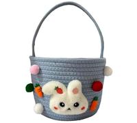 Cute Rabbit Easter Basket with Handle, Soft Durable Woven Cotton Basket, Bunny Themed Egg Hunt & Candy Storage Baskets, Lightweight Holiday Decor & Seasonal Activity Accessory (Blue, L)