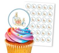 Cute Rabbit Family Blue Border, 30 Edible Paper 1.5" Cupcake Toppers
