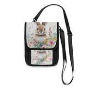 Cute Rabbit Flower Easter Travel Wallet Passport Holder Travel Organizer Slim Lightweight Crossbody Bag with Adjustable Strap