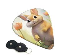 Cute Rabbit Flower Guitar Picks 6 Pcs, 0.71mm Thickness Celluloid Plectrum with Leather Picks Holder, Personalized Guitar Pick for Bass Electric Acoustic Guitars Lovers Gift