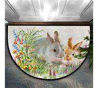 Cute Rabbit Half Round Door Mat Indoor Entrance Rugs Non-Slip Semi Circle Area Rug Welcome Doormat 24 x 36 Durable Absorbent Floor Mats for Home Kitchen Living Room