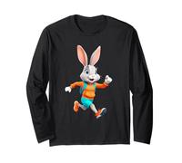 Cute Rabbit Jogging in Sporty Outfit Illustration Long Sleeve T-Shirt