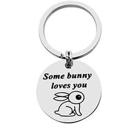 Cute Rabbit Keychain Bunny Owner Jewelry Some Bunny Loves You Key chain Easter Gift For Rabbit Lover Family Best Friends Keyring, Silver, Medium