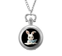Cute Rabbit Mathematician Men's Pocket & Fob Watches Analogue Display Quartz Watch with Chain for Birthday Christmas Father's Day Silver-Style