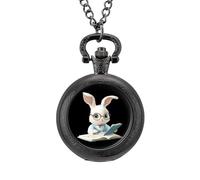 Cute Rabbit Mathematician Men's Pocket & Fob Watches Analogue Display Quartz Watch with Chain for Birthday Christmas Father's Day Black-Style