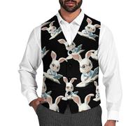 Cute Rabbit Mathematician Slim Fit Men's Waistcoat Classic Suit Vest Dress for Formal Casual Wear XL