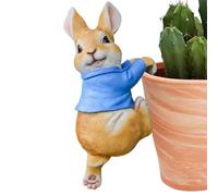 Cute Rabbit Plants Pot Hanger Resin Easter Bunny Statue Flower Pot Planter Hanging Decorative Bunnies Wear Blue Cloth Sculptures Outdoor Garden Lawn Ornaments Home Office