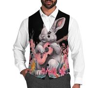 Cute Rabbit Playing Guitar Men's Suit Vest Formal Dress Waistcoat Vest Casual Business Vests for Suit Or Tuxedo L