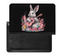 Cute Rabbit Playing Guitar Passport Holder Cover Wallet Slim Travel Document Organizer Card Case for Women Men