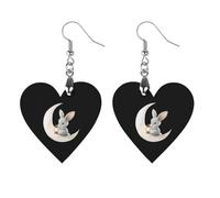 Cute Rabbit Sitting on Moon Trendy Wooden Earrings Lightweight Charms Pendant Hooks Gifts for Women Star