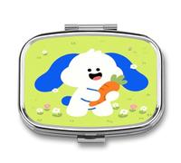 Cute Rabbit Square Pill Case Travel Pill Organizer Portable Small Pill Box 2 Compartments Metal Medicine Box Sealed Pill Container Vitamins Medicine Organizer