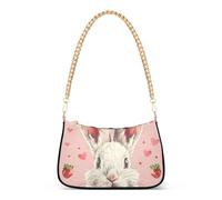 Cute Rabbit Strawberry Pink Floral Shoulder Bag for Women Hobo Purse Bags Simple Designer Handbag Zipper Closure