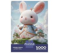 Cute Rabbit Traditional Architecture 1000 Piece Jigsaw Puzzle Jigsaw Puzzle for Adults Night View Puzzle Game Relax Decoration 38x26cm/1000pcs