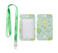 Cute Rabbits and Chickens Badge Holder with Green Lanyard, Key Card Holder, Vertical Name Badges Protector for School, Vertical Cards Protector for Work, Nurse Accessories Nurse Essentials