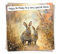 Cute Rabbits Birthday Card For Niece - Happy Birthday To A Very Special Niece - Rabbits In A Field - Niece Birthday Card From Aunty or Uncle