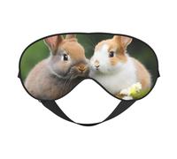 Cute Rabbits Double-Sided Silk Sleep Mask, Adjustable Light Blocking Eye Mask for Travel, Men & Women, Soft Comfortable Blindfold 20x10cm