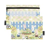 Cute Rabbits Gardener Green Ringing Binder pouching with Clear Window Pencil Bag Clear Window & Grommets inch Binders 3 Ringing for Storing School Students Teacher Supplies Multicolored 2 PCS