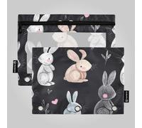 Cute Rabbits Hearts Pattern Rings Binder Pockets Pencil Case for 3 Rings Folders with Three Rings for Student Office Document Organizer