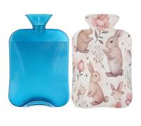 Cute Rabbits Hot Water Bottle with Cover, Bunny Birds 2L Hot Water Bag for Pain Relief, Neck Soft and Shoulder, Hand Feet Warmer, Hot and Cold Compress for Adult Kids