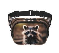 cute raccoon (1) Print Fashion Waist Packs Square Layer Waist Bag Black Belt Bag with Adjustable Strap, Black, One Size
