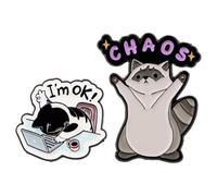 Cute Raccoon and Black Cat Enamel Pin Set, Funny Chaos Trash Panda Brooches Modesty Pins Badges for Backpacks, Bags, Hats Gifts for Animal Enthusiasts Raccoon and Cat Lovers